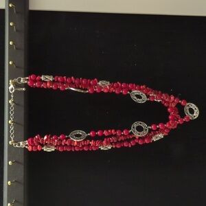 Premier design red firecracker 3 strand necklace with matching earrings